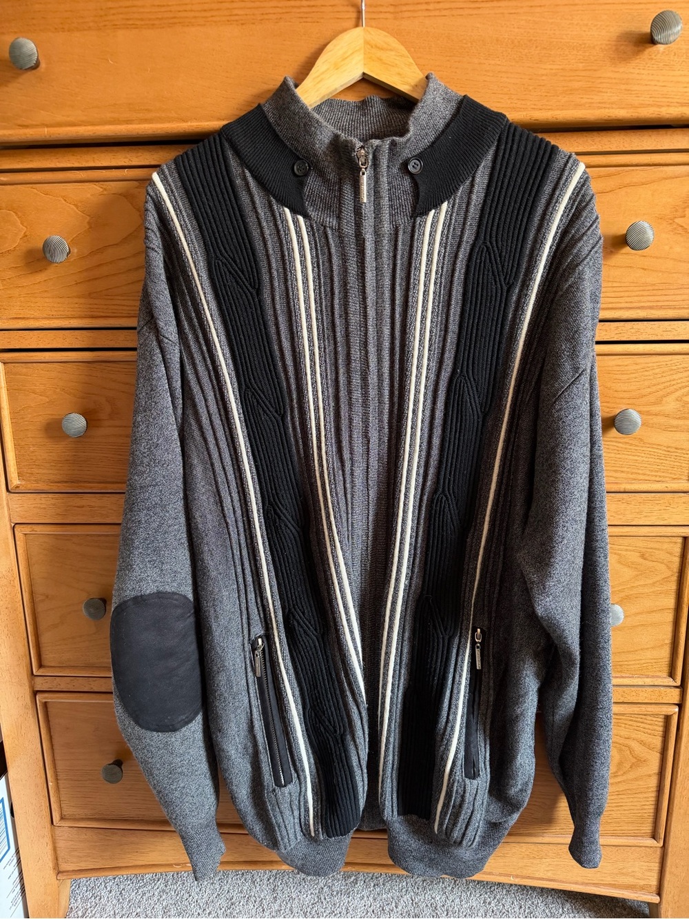 Silversilk Mens Vintage Y2K Patchwork Knit Jacket with Elbow Patches Size XXL